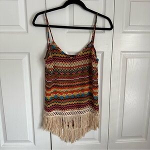 Fringe Asymmetrical Hem Womens Tank Camisole S Boho Festival Coachella Hippie